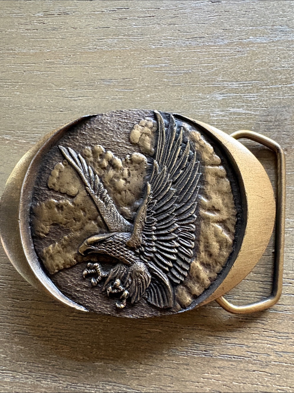 Vintage 1982 Indiana Metal Craft Brass Bald Eagle Belt Buckle USA made